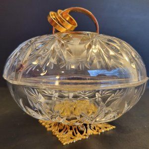 Etched clear glass "Happy Anniversary" trinket/jewelry box with gold rings